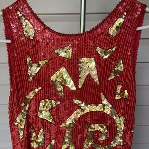 Vintage red gold silk sequin beaded gown